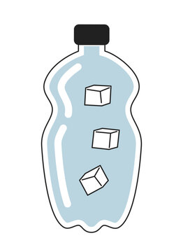 Water bottle with ice cubes monochrome flat vector object. Mineral water for summer refresh. Editable black and white thin line icon. Simple cartoon clip art spot illustration for web graphic design