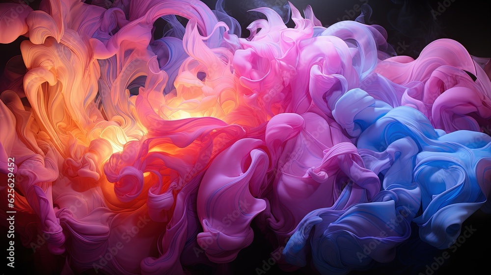 Poster a group of colorful smokes on a black background with a black background. generative ai