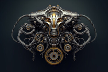 Fototapeta na wymiar A metal head with gears attached to it. Generative AI. .