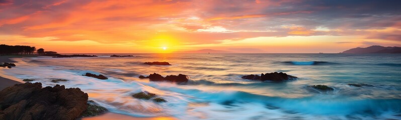 Obraz premium photo landscape of the sunset on the sea beach