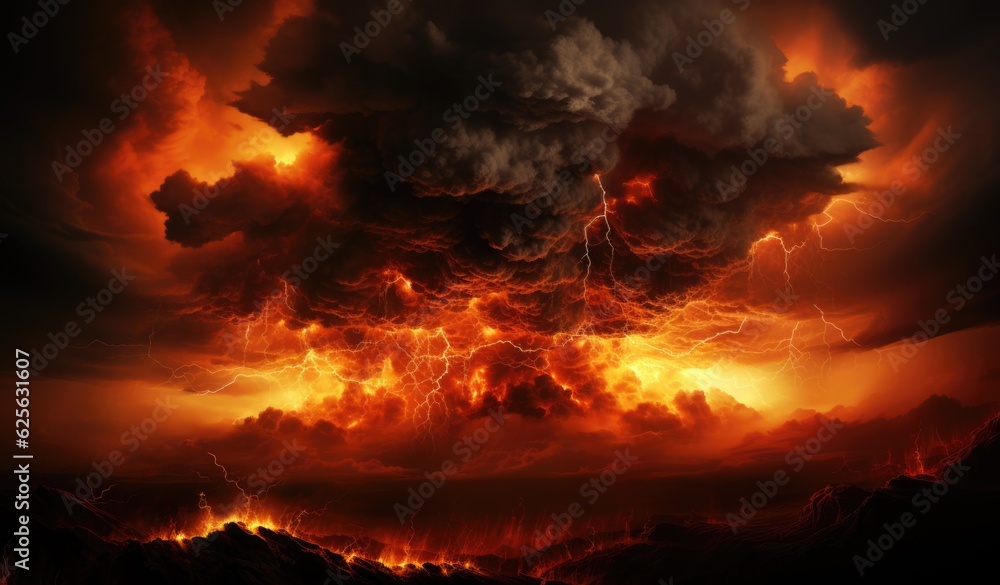 Aufkleber an image of a huge cloud of fire and lightning. generative ai. .