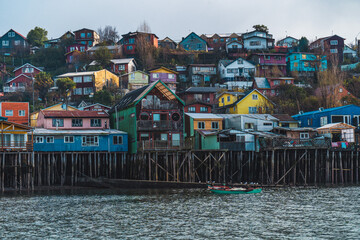 Fototapeta na wymiar palafitos stilted houses in Castro on chiloe in Chile 