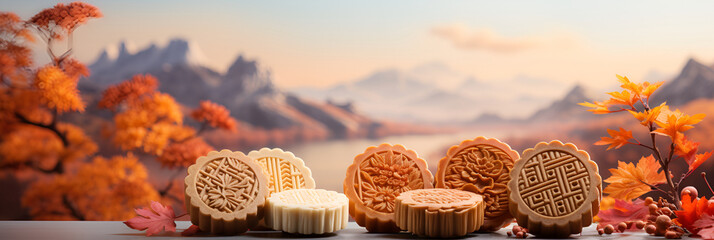 Mid-Autumn Festival, appetizing mooncakes with space for text and design. With Generative AI technology
