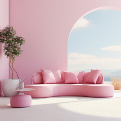 Fototapeta na wymiar Pink living room mockup, modern design in a minimal home interior, wall background mockup