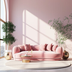 Pink living room mockup, modern design in a minimal home interior, wall background mockup