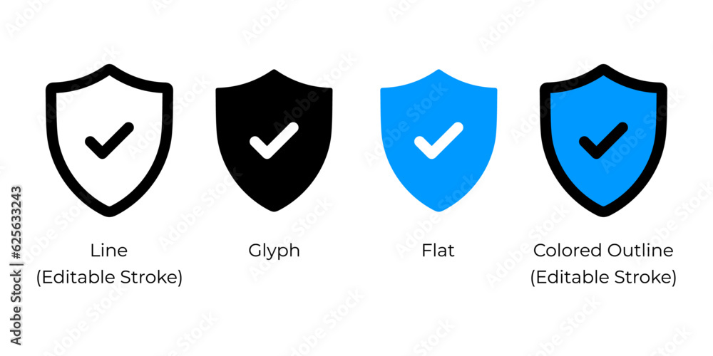 Poster shield check mark vector icon set for website design, app, ui, isolated on white background. vector 