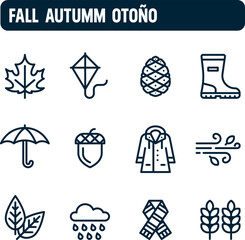 Autumn icons. Fall season vector set. Linear icon design. Autumm nature.