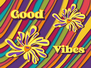 Good vibes paper cut groove style colorful - hippie style 