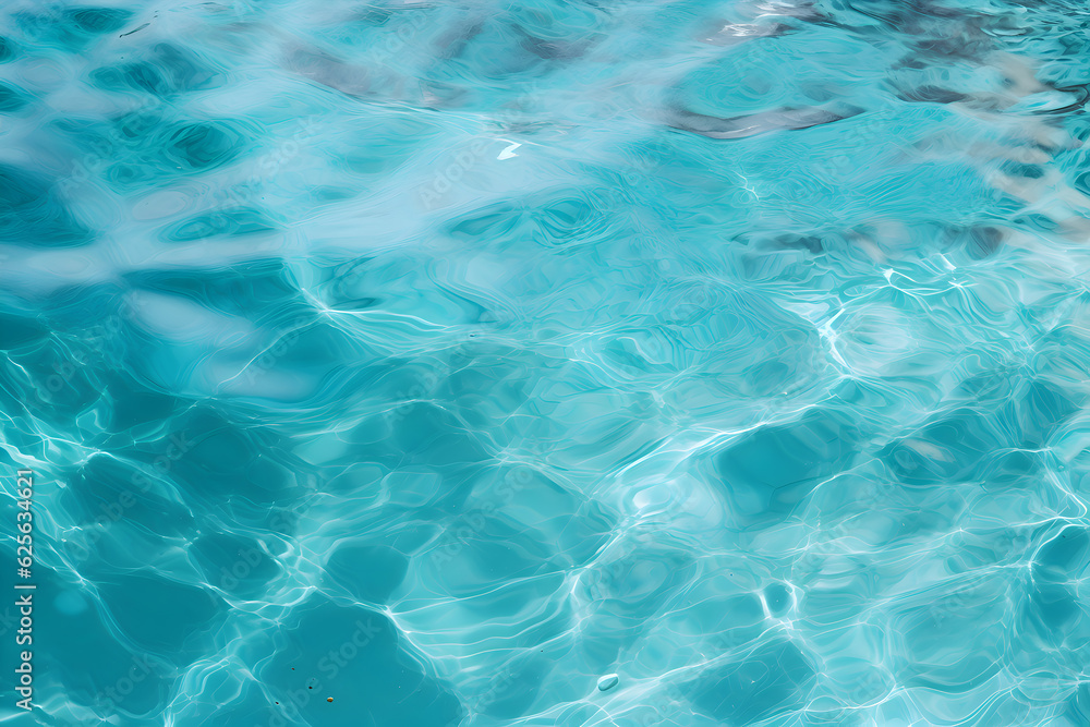 Poster high detailed close-up of blue water in the pool. side view. copy space.bokeh light ripple backgroun