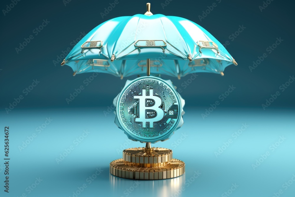 Poster a clock with a bitcoin on top of it. generative ai. concept image, cyber security system to protect 