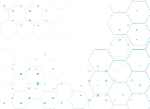white abstract,  background with hexagons and blue points. 