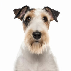 Fox Terrier dog close up portrait isolated on white background. Cute pet, loyal friend, good companion
