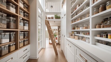 home storage area organize management home interior design pantry shelf and storage for store food and stuff in kitchen home design concept,ai generate - Powered by Adobe