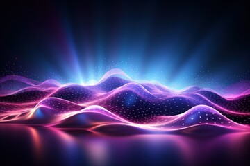 3D rendering of abstract futuristic background with pink blue glowing neon moving high-speed wave lines mountain of data and bokeh lights. Data transfer concept Fantastic wallpaper