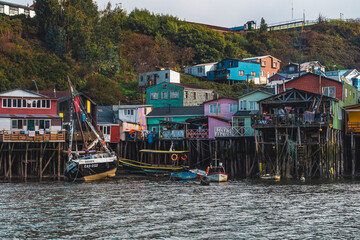 Fototapeta na wymiar palafitos stilted houses in Castro on chiloe in Chile