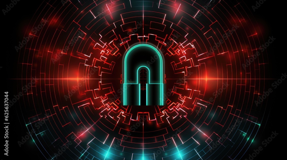 Aufkleber a padlock in a circle of red and blue lights. generative ai. cyber security to safeguard your crypto