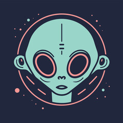 Fototapeta premium Vector of a mysterious blue alien with piercing red eyes against a dark backdrop