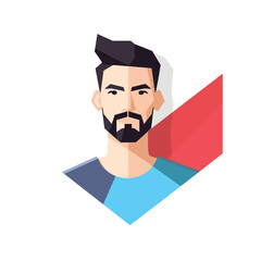 Vector of a bearded man wearing a blue shirt in a minimalist flat