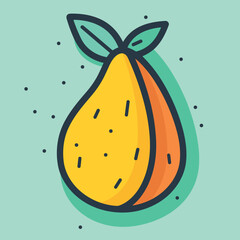 Vector of a ripe orange with a fresh green leaf on top