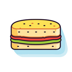 Vector of a delicious flat sandwich with cheese, tomato, and lettuce
