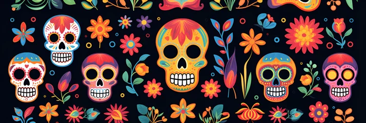 Fotobehang Feast of Dia de los Muertos, attributes and traditions. With Generative AI technology © Мария Фадеева