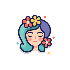 Vector of a woman with a flower in her hair against a flat background