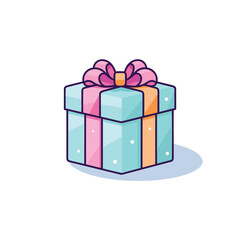 Obraz premium Vector of a flat blue gift box with a pink bow on a white background