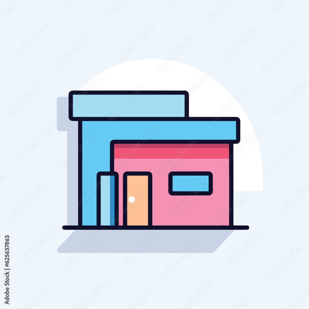 Poster vector of a simple flat house with a door and a window