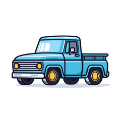 Fototapeta na wymiar Vector of a blue truck with yellow wheels on a white background