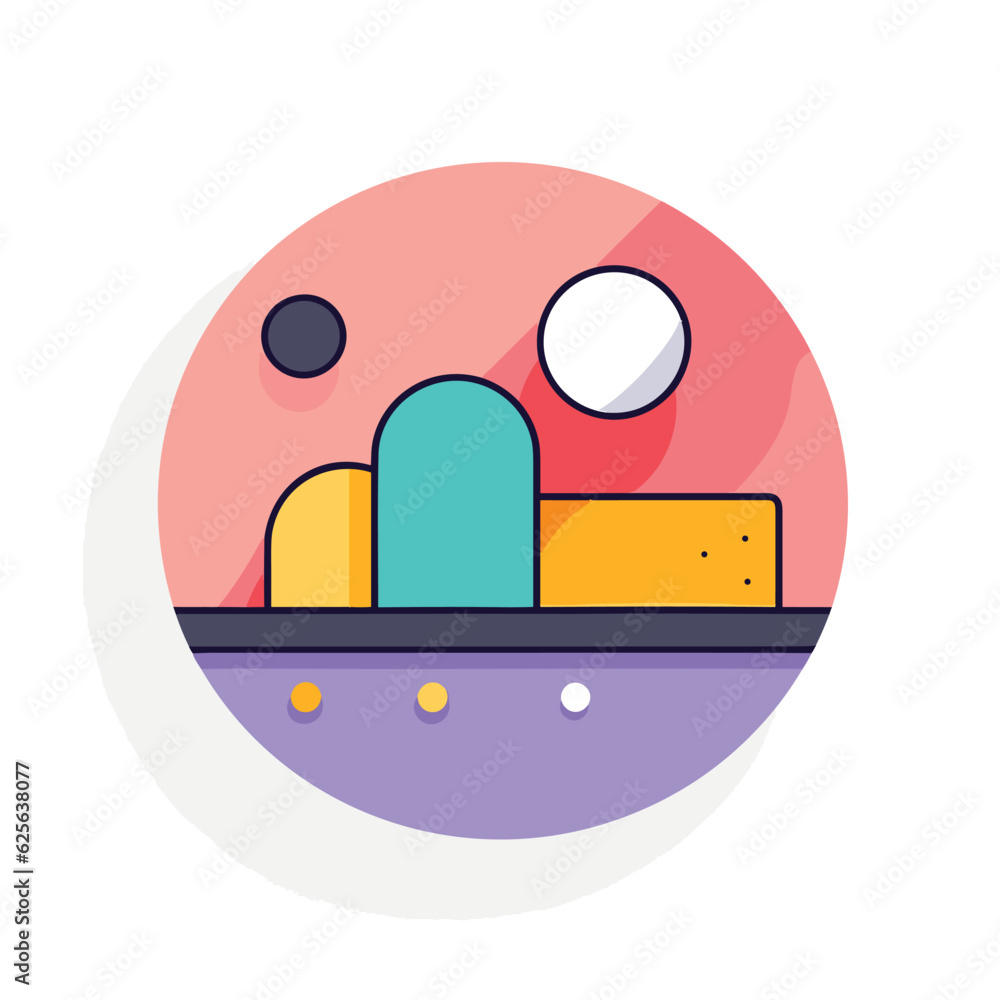 Poster vector of a flat icon of a building with a circular background