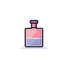 Vector of a flat lay composition featuring a bottle of perfume on a clean white background
