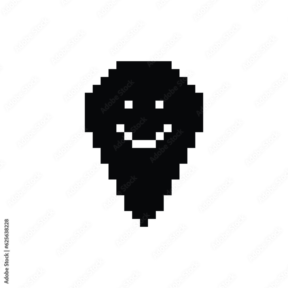 Poster map pointer icon 8 bit, pixel art icon for game logo.