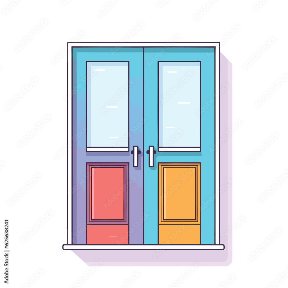 Poster vector of a vibrant blue and yellow door with two windows, adding a pop of color to the flat