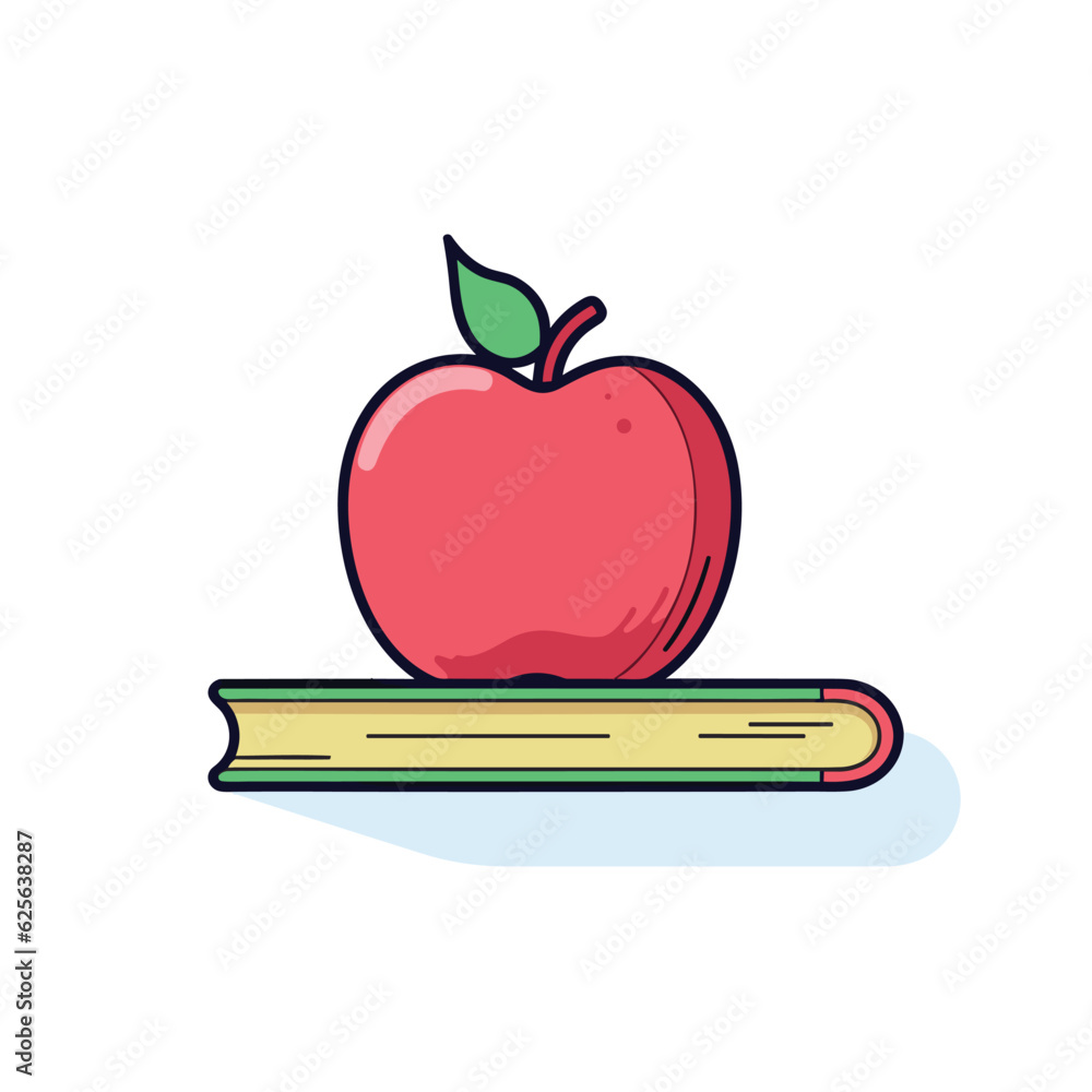 Poster vector of an apple resting on a book, creating a simple and elegant composition