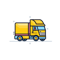 Vector of a yellow truck with a red stripe on the side parked on a flat surface