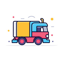 Vector of a flatbed truck with a vibrant yellow and red trailer