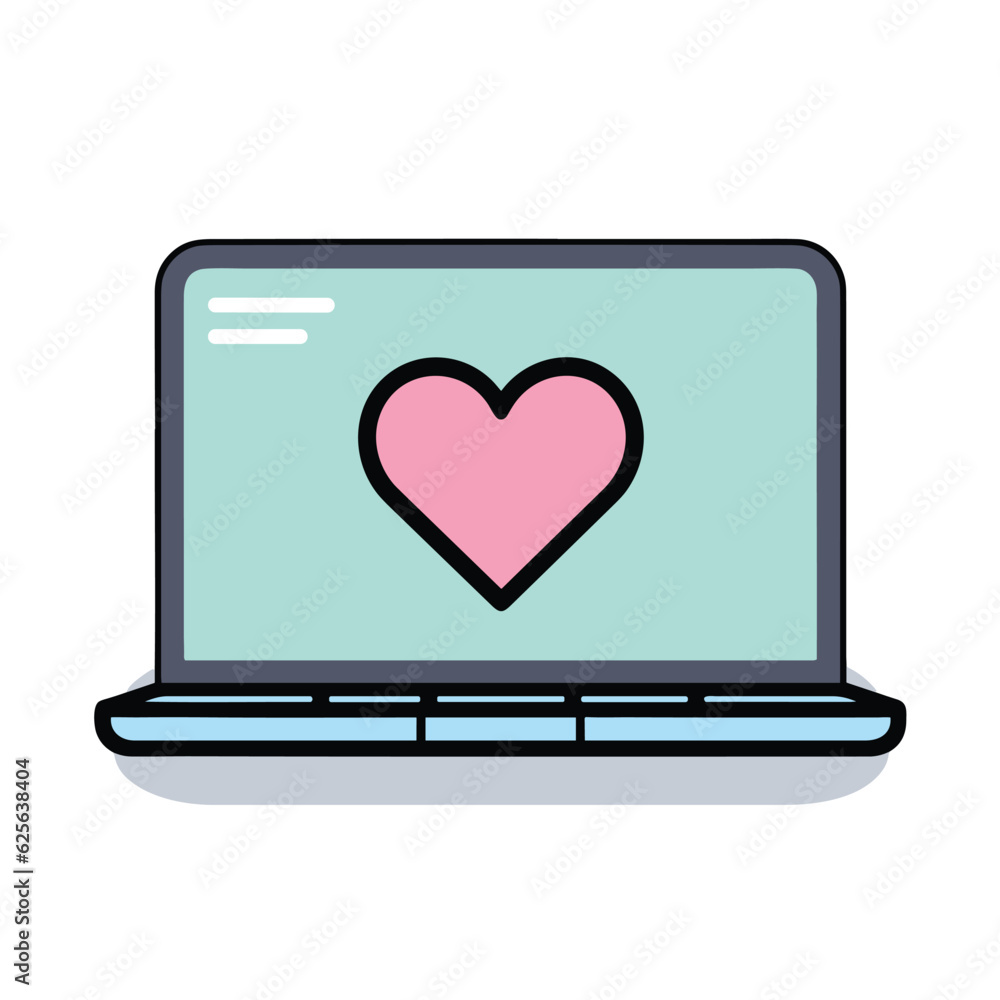 Poster vector of a laptop screen displaying a heart symbol