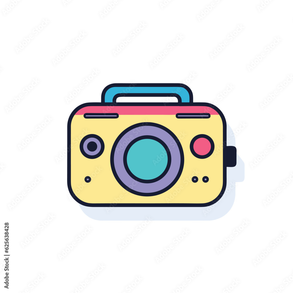 Poster vector of a camera icon with a modern, flat design and a subtle long shadow effect on a clean white 