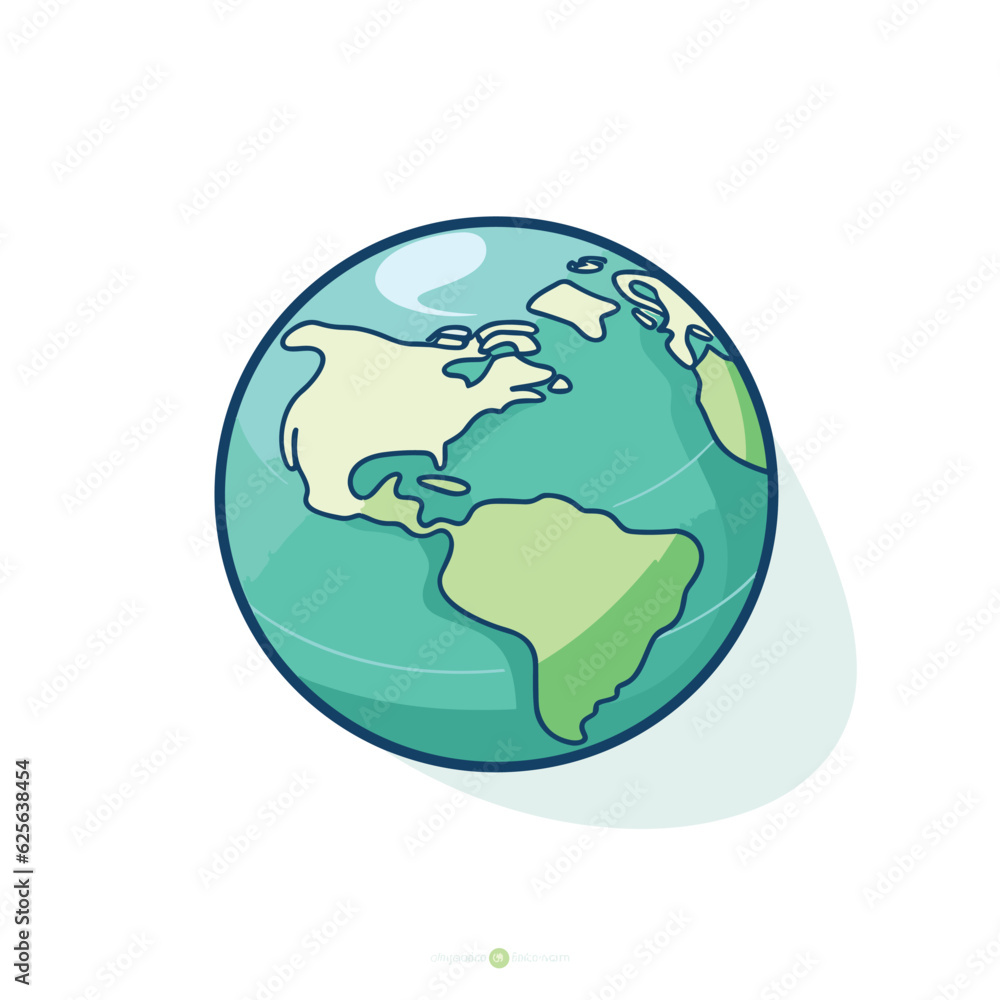 Poster vector of a flat representation of the earth with a green and blue color scheme against a white back