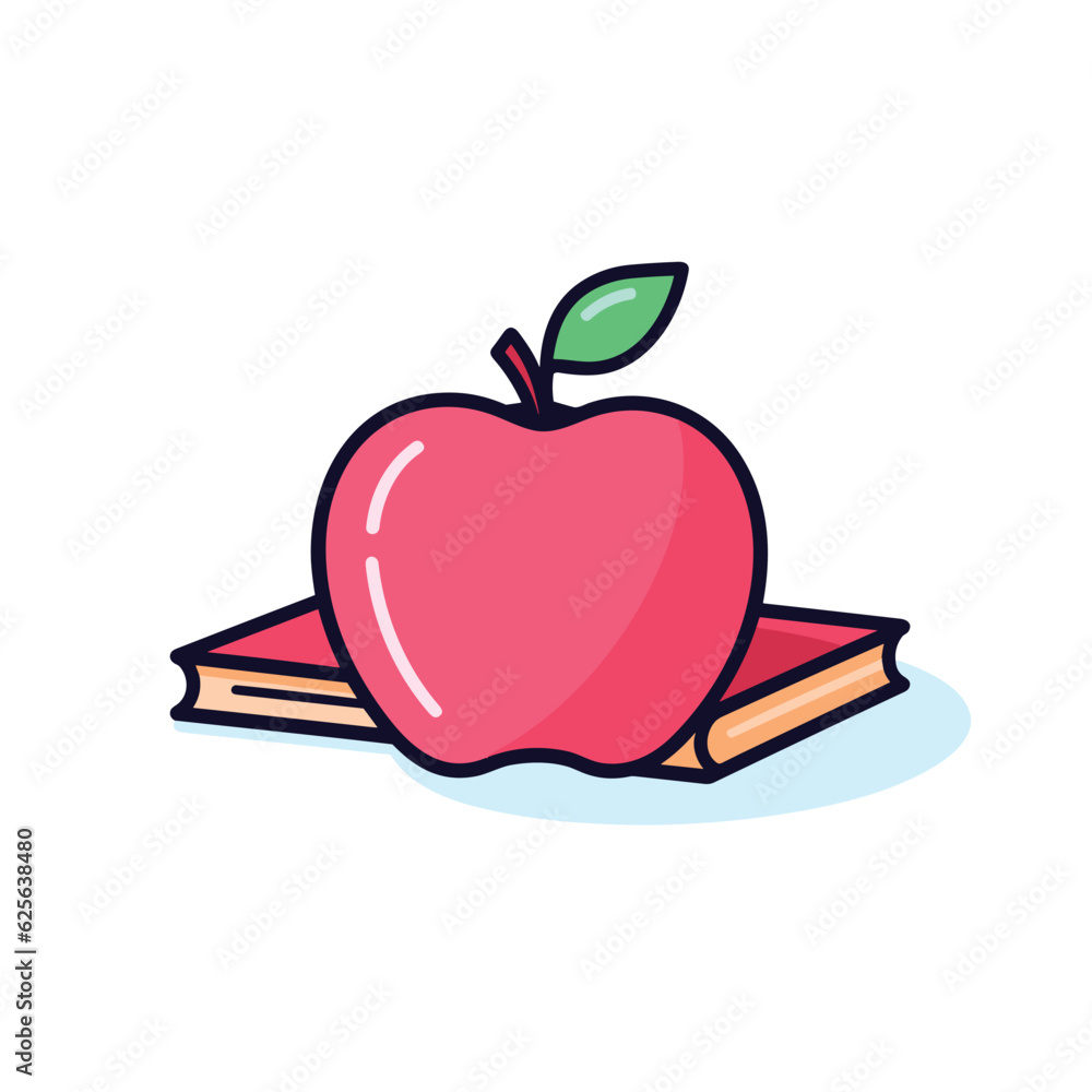 Poster vector of an apple resting on a stack of books, creating a simple and minimalistic composition