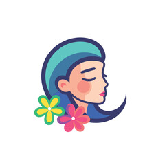 Vector of a woman with a flower in her hair sitting in a flat