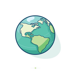 Vector of a flat representation of the Earth with a green and blue color scheme against a white background