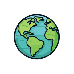 Vector of a flat representation of the Earth in green and blue against a white background