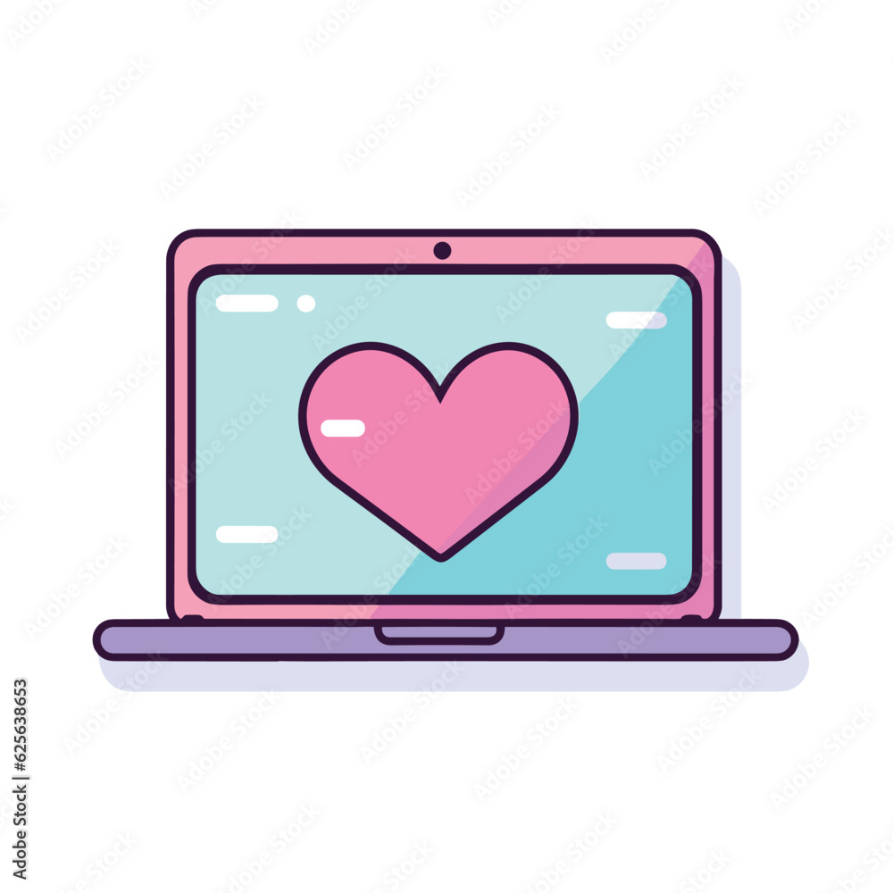 Poster vector of a laptop screen displaying a heart symbol