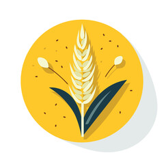 Vector of a yellow plate with a stalk of wheat on it, against a flat background