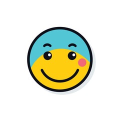 Vector of a flat blue and yellow smiley face with a pink nose