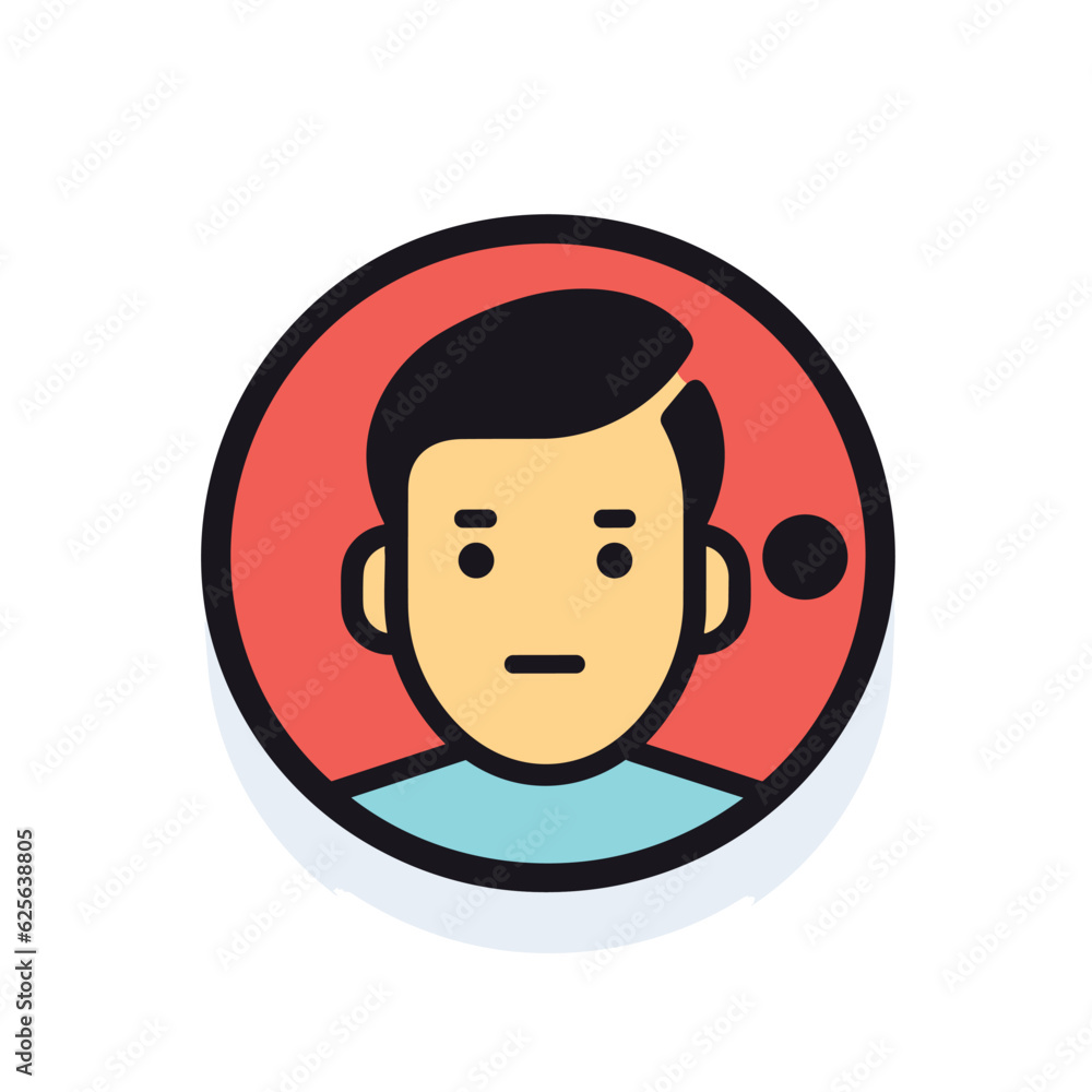 Poster flat vector icon a man face in a red circle, a vector icon in a flat design style
