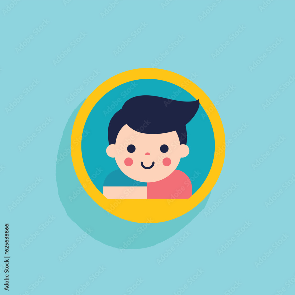 Poster flat vector icon a boy face with a long shadow in a minimalist flat design