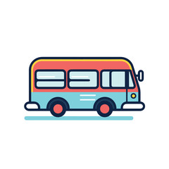Flat vector icon a vibrant bus cruising along a scenic road