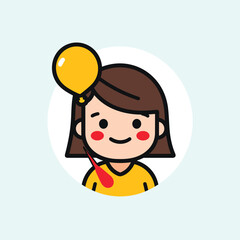 Flat vector icon a woman wearing a balloon on her head in a minimalist and modern style